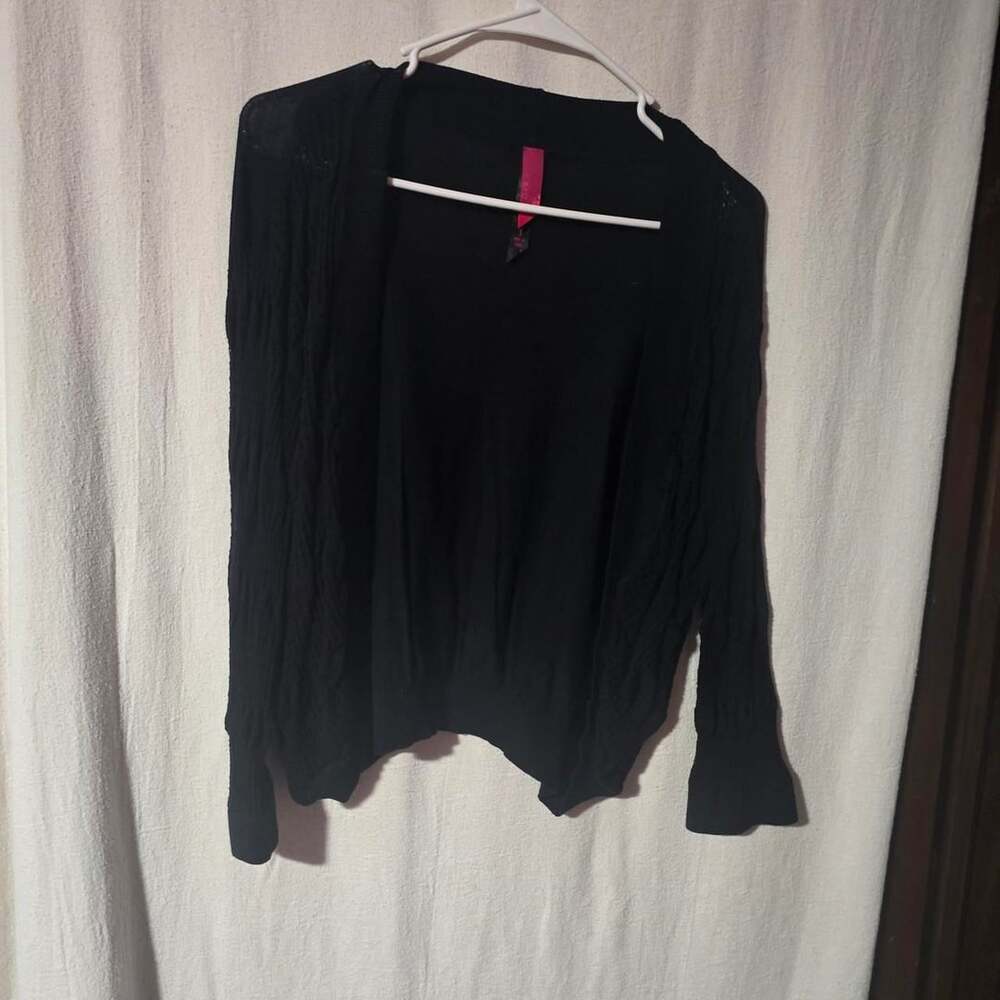Pure Energy Black Cardigan Size 3 Open Front Lace Sleeve
